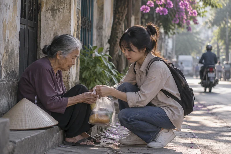 Hành động giúp đỡ âm thầm; phần hệ quả dùng sơ đồ diễn giải khi cần.