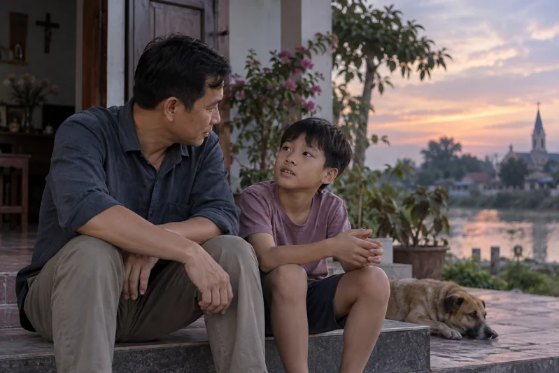 Người cha nghe con trai khoảng chín tuổi hỏi về thiên đàng.