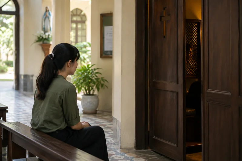 Lối vào nơi cử hành bí tích Hòa giải; bảo vệ riêng tư người xưng tội.