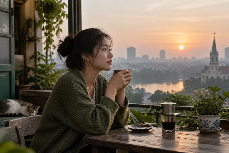 Ly cà phê trước bình minh, bố cục khác câu 3 để tránh lặp.