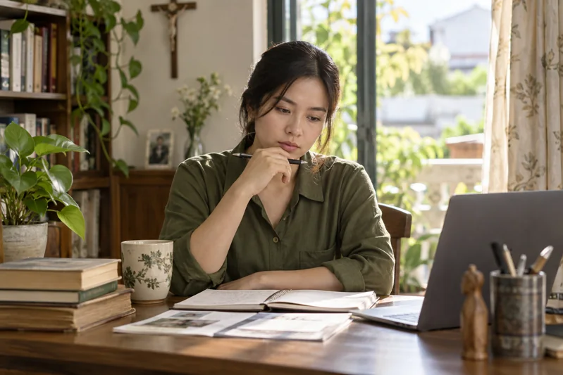 Người cân nhắc quyết định ở bàn làm việc; không điềm báo siêu nhiên.